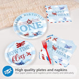 96Pcs Airplane 1St Birthday Decorations For Boys Red & Blue Airplane First Birthday Plates And Napkins Sets How Time Flies Party Decorations For Girls Baby Shower One Years Old Supplies Serve 24