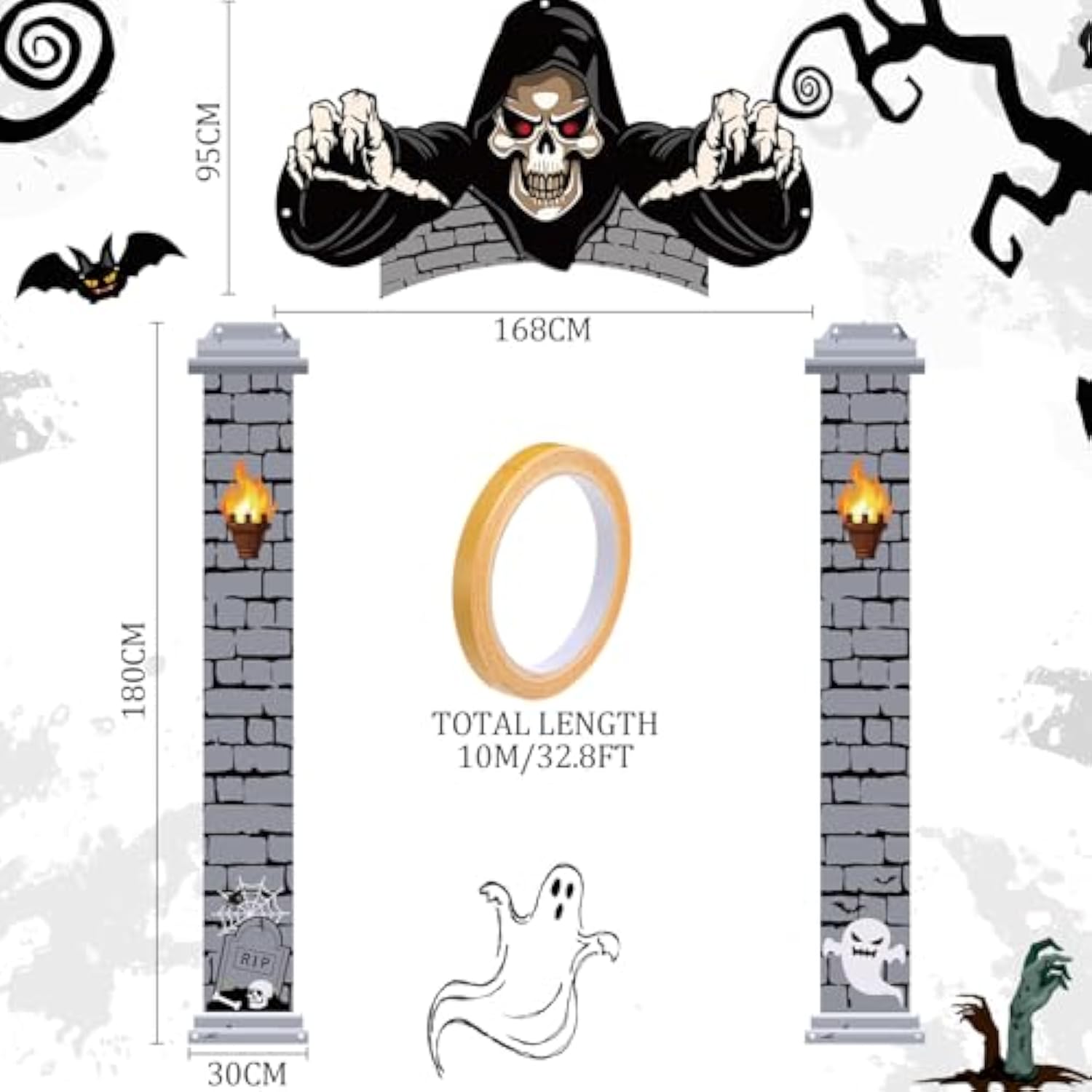 3Pcs Halloween Cemetery Archway Door Banners Gothic Mansion Outdoor Porch Sign Decor