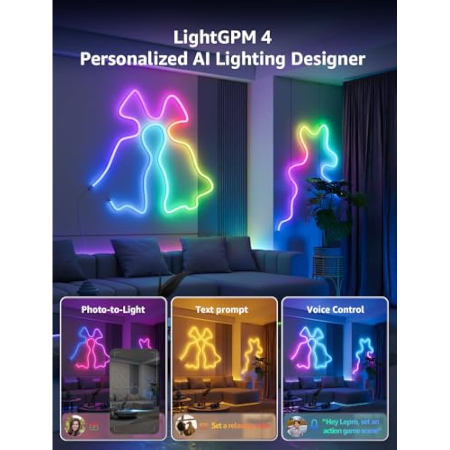 N1 Ai Smart Rgb Rope Lights For Christmas, Personalized Ai Lighting Designer, Lightbeats Music Sync, Color Segment Diy, Voice Control Via App, 9.84Ft Wi-Fi & Bluetooth Led Strip Lights