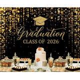 8x6ft Polyester Black Congrats Graduation Backdrop Class of 2026 Photography Background Gold Bachelor Cap Celebration Party Decorations Banner Picture Photo Booth