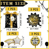 9pc Black Gold New Year 2026 Balloons Shooting Star Leaf Foil Decorations