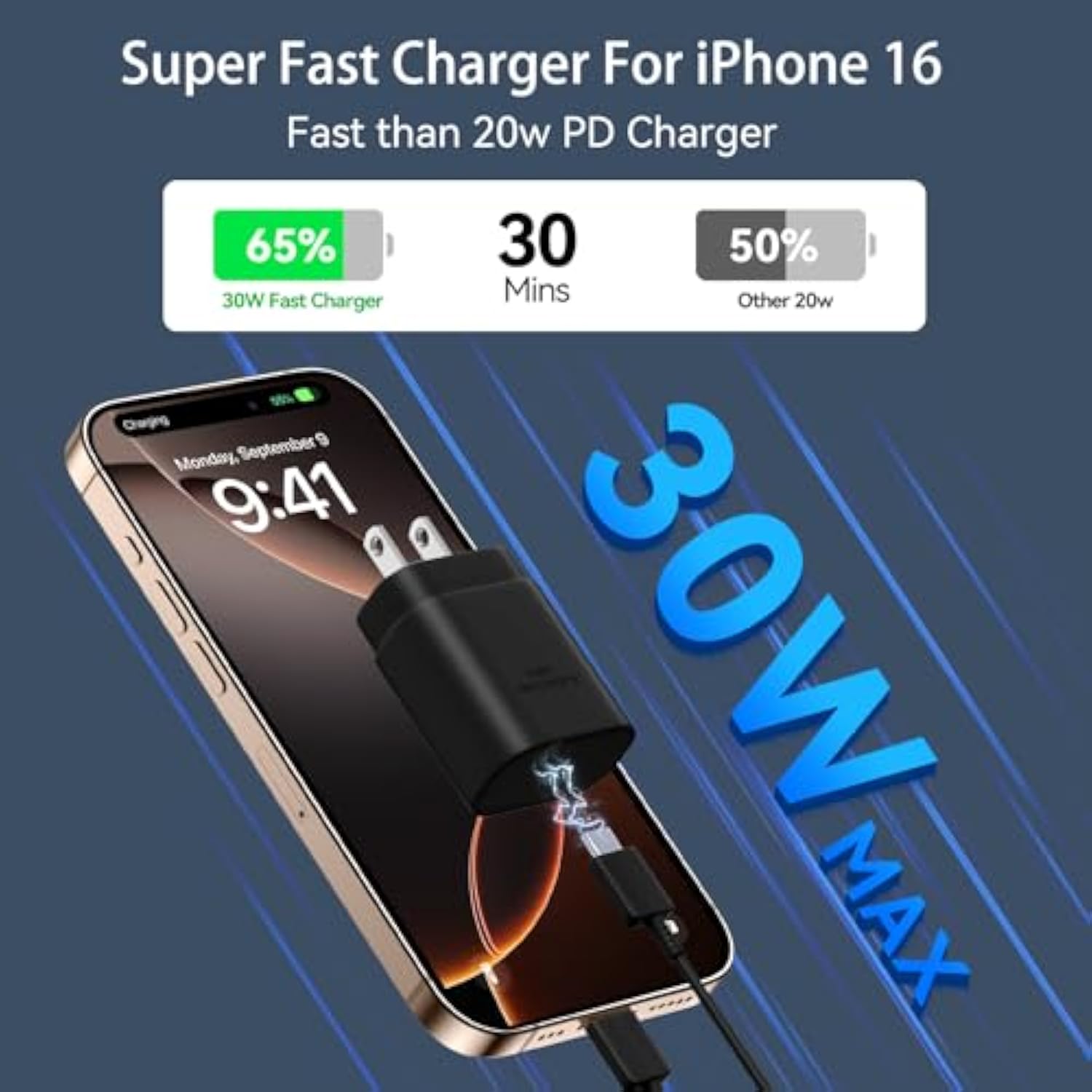 Phone 17 16 Pro Max Charger Fast Charging Block, 30W Phone 17/16 Pro Max Usb C Fast Charger With 6.6Ft Type C Fast Charging Long Cable Cord For I.Phone 17 Pro Max/17 Pro/17/Air/16 Pro Max/16 Pro/15
