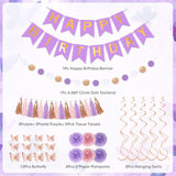 Purple Pink Birthday Party Decorations, Butterfly Confetti Rose Gold Lavender Balloons Happy Birthday Banner Fringe Curtains Hanging Swirls Circle Dots Tassels Pompoms For Mothers Day Women Girls