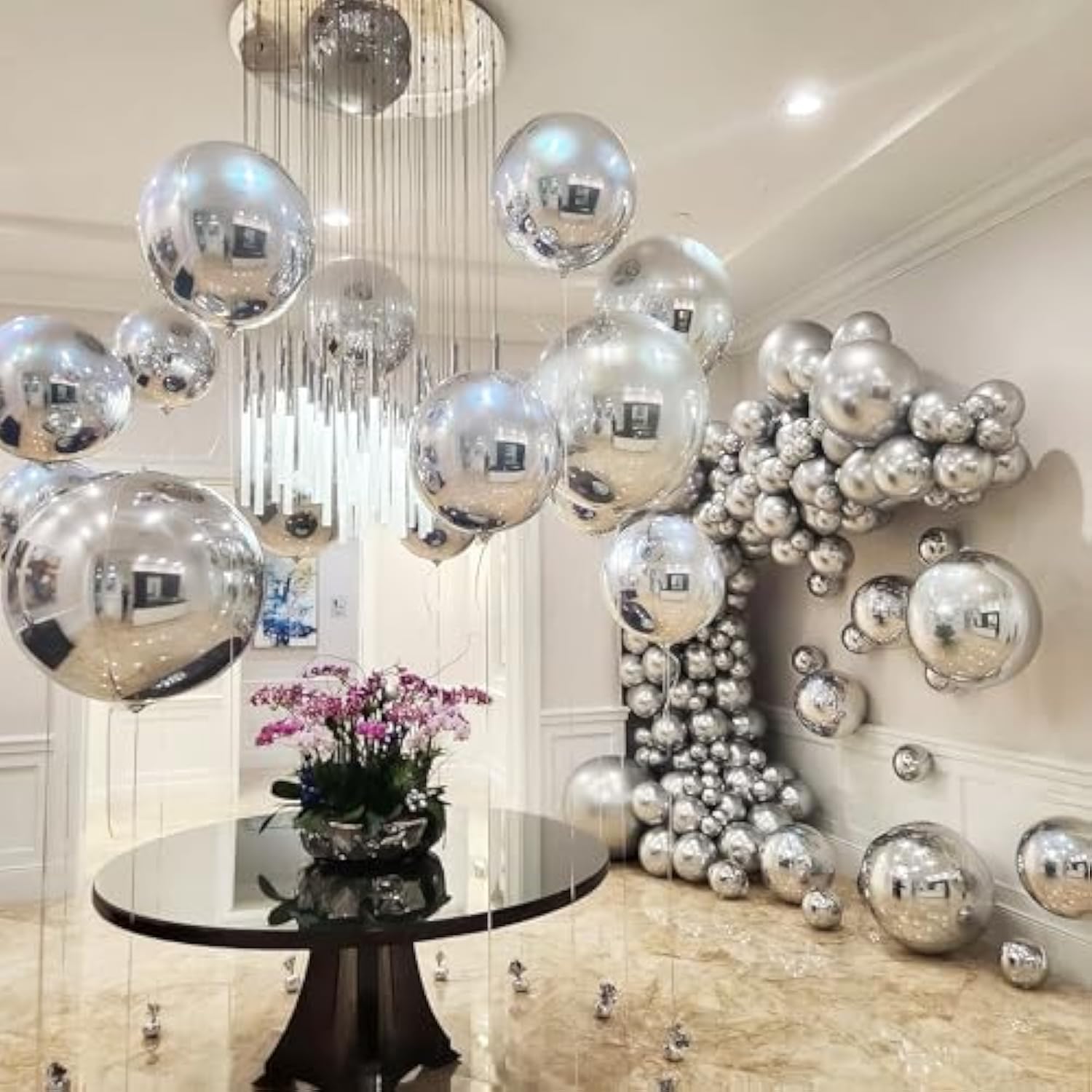 18 Pcs Silver Foil Balloons Shiny Round Balloons Set Large Balloon Garland Arch For Birthday Graduation Wedding Bachelorette Party Decorations, 5 Pcs 22 Inches, 5 Pcs 15 Inches, 8 Pcs 10 Inches