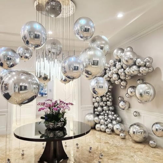 18 Pcs Silver Foil Balloons Shiny Round Balloons Set Large Balloon Garland Arch For Birthday Graduation Wedding Bachelorette Party Decorations, 5 Pcs 22 Inches, 5 Pcs 15 Inches, 8 Pcs 10 Inches