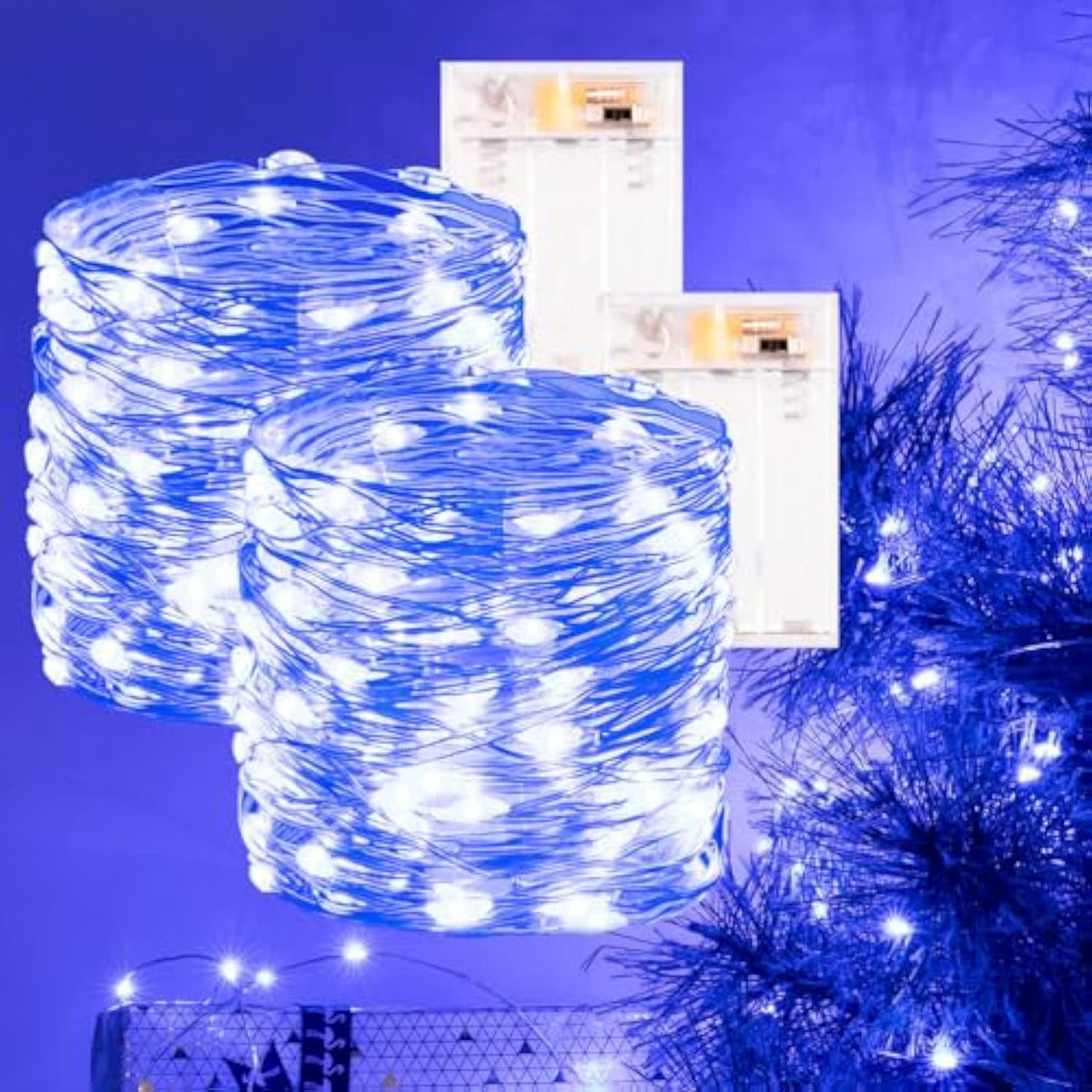 2Pack Blue Fairy Lights Battery Operated With Timer, Waterproof 33Ft 100Led String Lights Indoor Outdoor For Bedroom, Ch