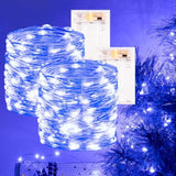2Pack Blue Fairy Lights Battery Operated With Timer, Waterproof 33Ft 100Led String Lights Indoor Outdoor For Bedroom, Ch