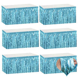 6 Pack 29X108 Inch Light Blue Metallic Foil Fringe Table Skirts Banner For Tinsel Streamer Garland Curtains Backdrop For Parade Floats Wedding Baby Shower Birthday Christmas Halloween Party Decoration