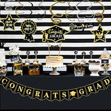 Graduation Hanging Swirl Banner Decorations Black Gold Star Banner Garland Party Supplies