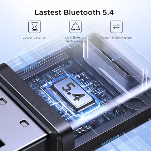Usb Bluetooth Adapter For Pc Bluetooth 5.4 Dongle Receiver Edr & Ble, Plug & Play Supports Windows 11/10/8.1, For Desktop, Laptop, Headphone,Keyboard,Mouse, Speakers,Printer