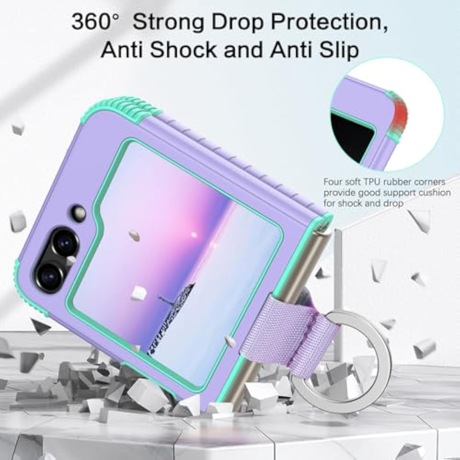 Samsung Galaxy Z Flip 6 Rugged 2-in-1 Shockproof Case with Ring Purple