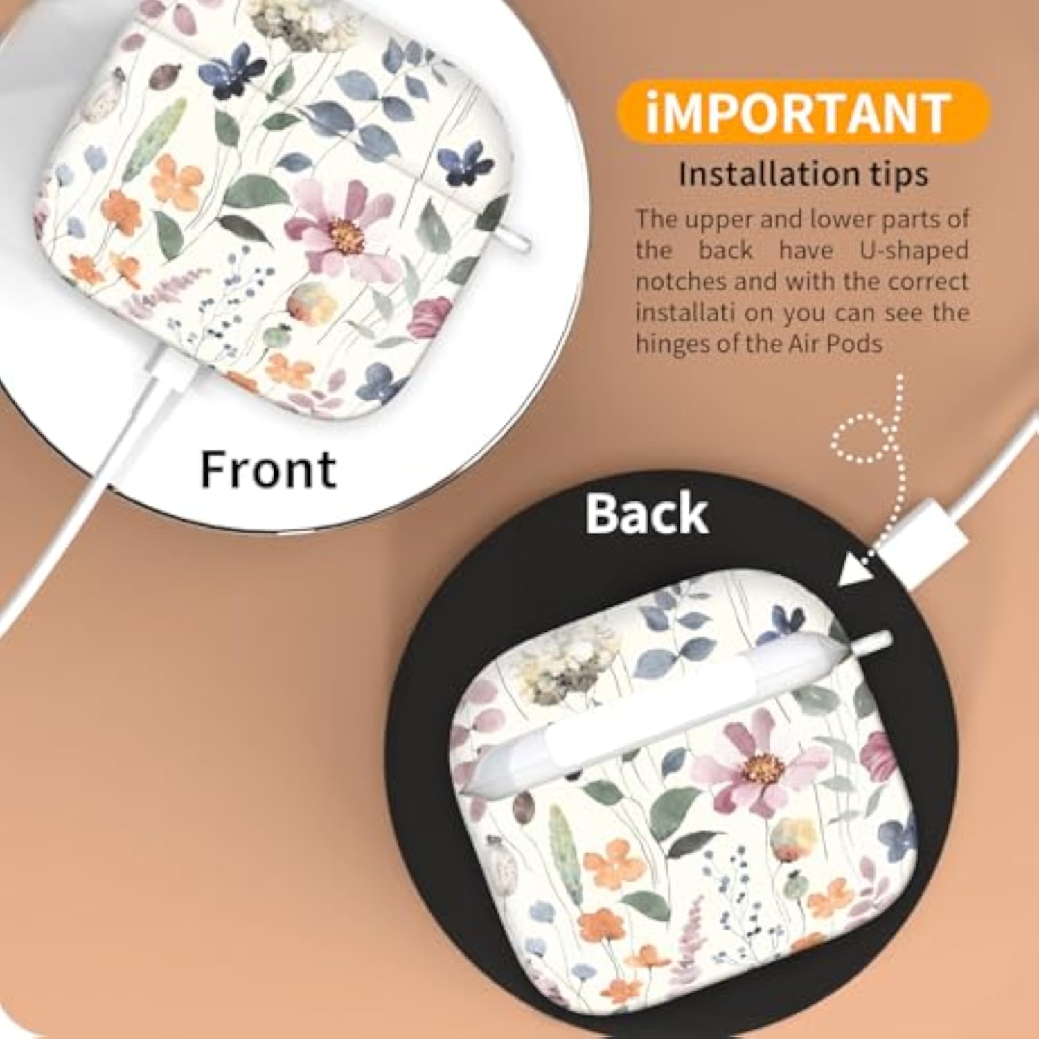 AirPods 4th Generation Case Cover with Golden Round Buckle - Shockproof and Protective Case for Women and Girls with Cute Watercolor Flowers Design
