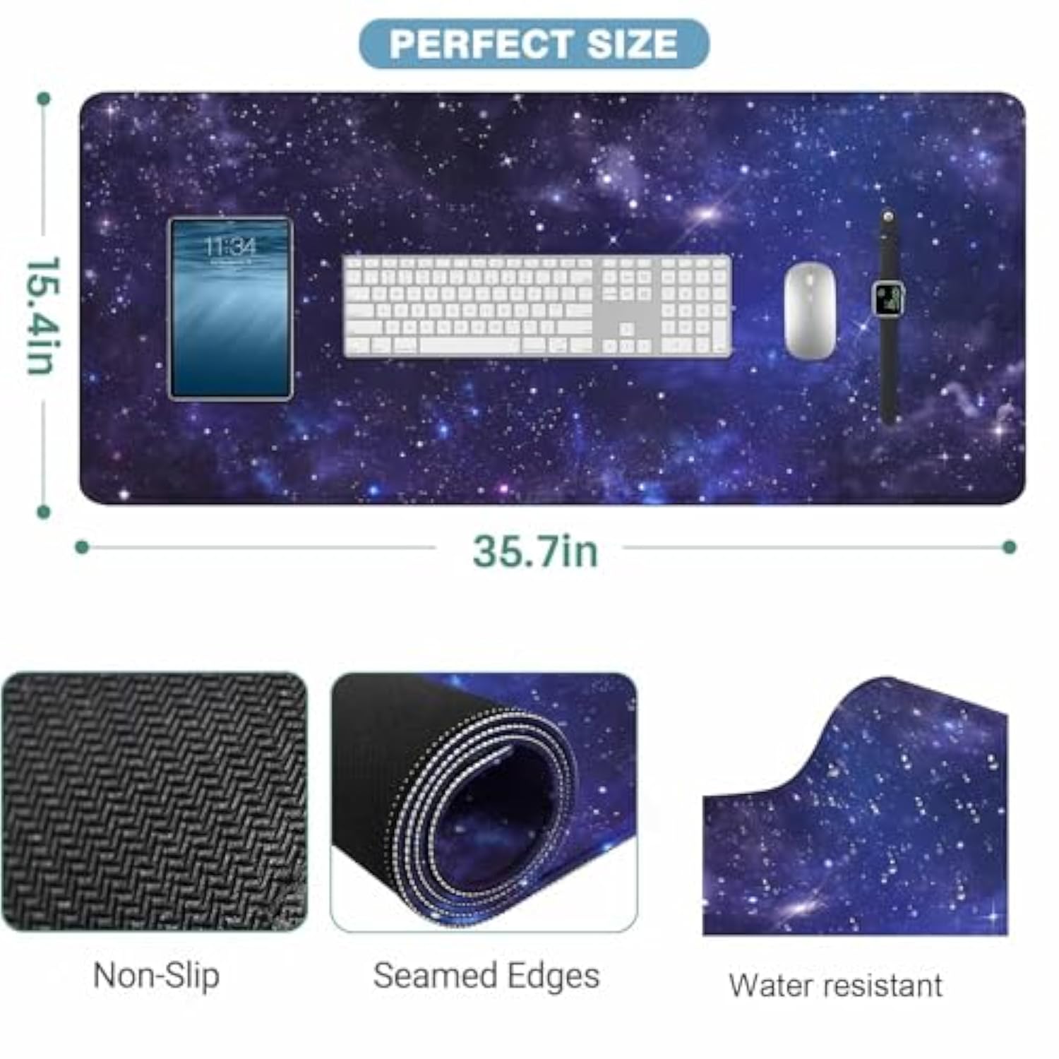 Galaxy Universe Large Gaming Mouse Pad Starry Night Sky Stars Outer Space Long Mousepad Non-Slip Rubber Base Keyboard Mat For Desk,Office,Home 35.4"X15.7"