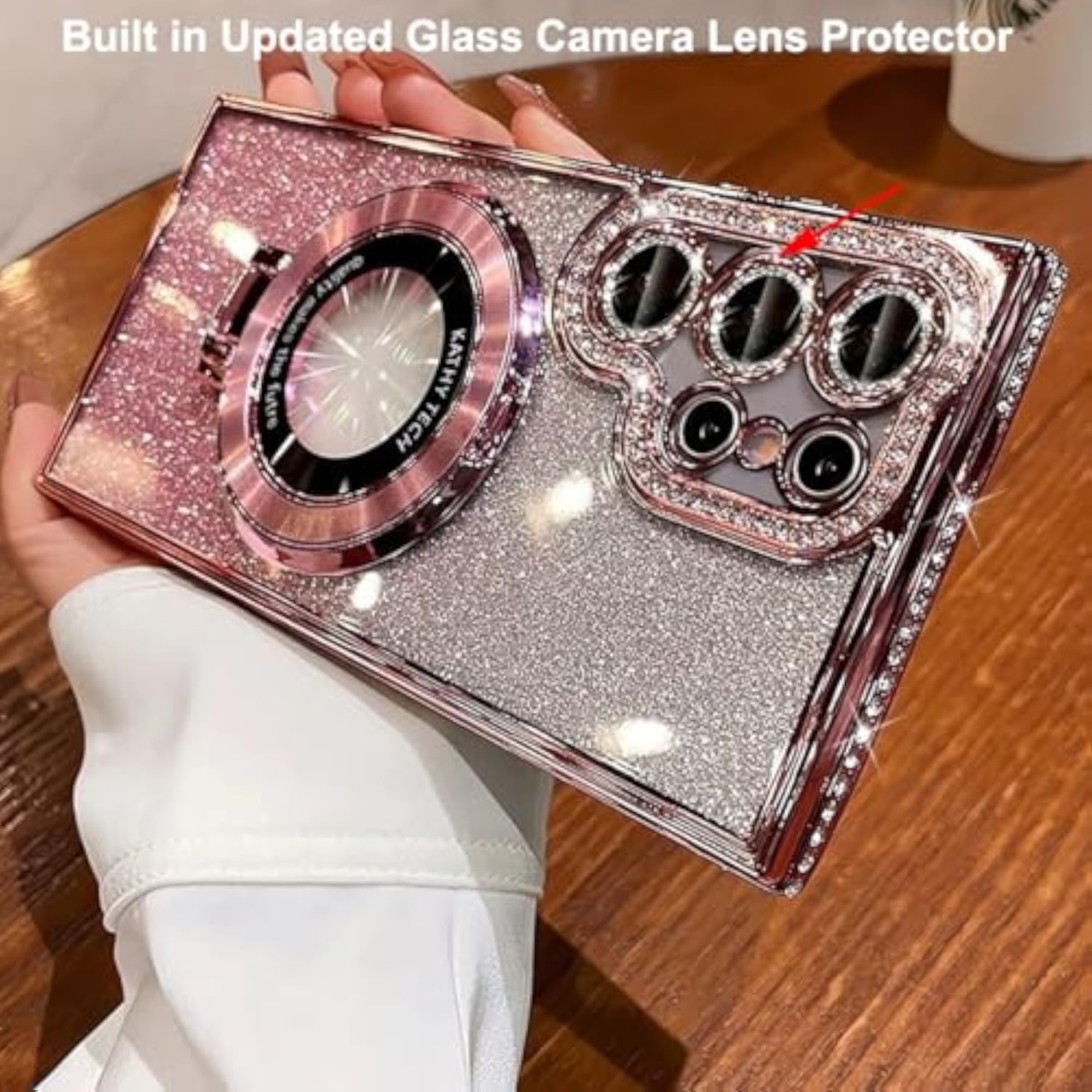 For Samsung Galaxy S25 Ultra Magnetic Kickstand Glitter Case, [Compatible With Magsafe] Cute Bling Sparkly Diamond Rhinestones With Camera Protector Women Girls Case For Galaxy S25 Ultra,Pink