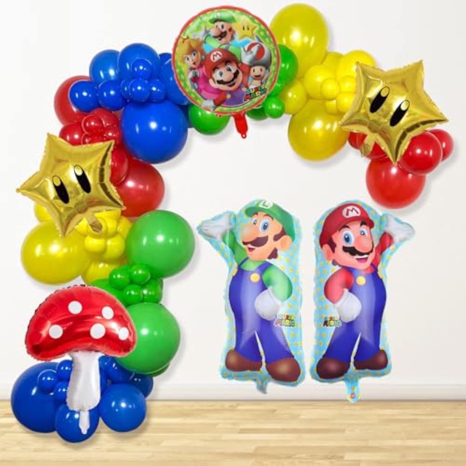133pc Mario Birthday Party Balloon Kit Latex & Foil Arch Garland Set