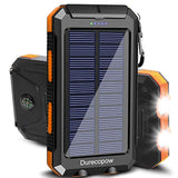 Solar Charger Power Bank, 20000Mah Portable Outdoor Waterproof Solar Battery Charger, Camping External Backup Battery Pack Usb C Ports Input/Output, 2 Led Light Flashlight With Compass (Orange)
