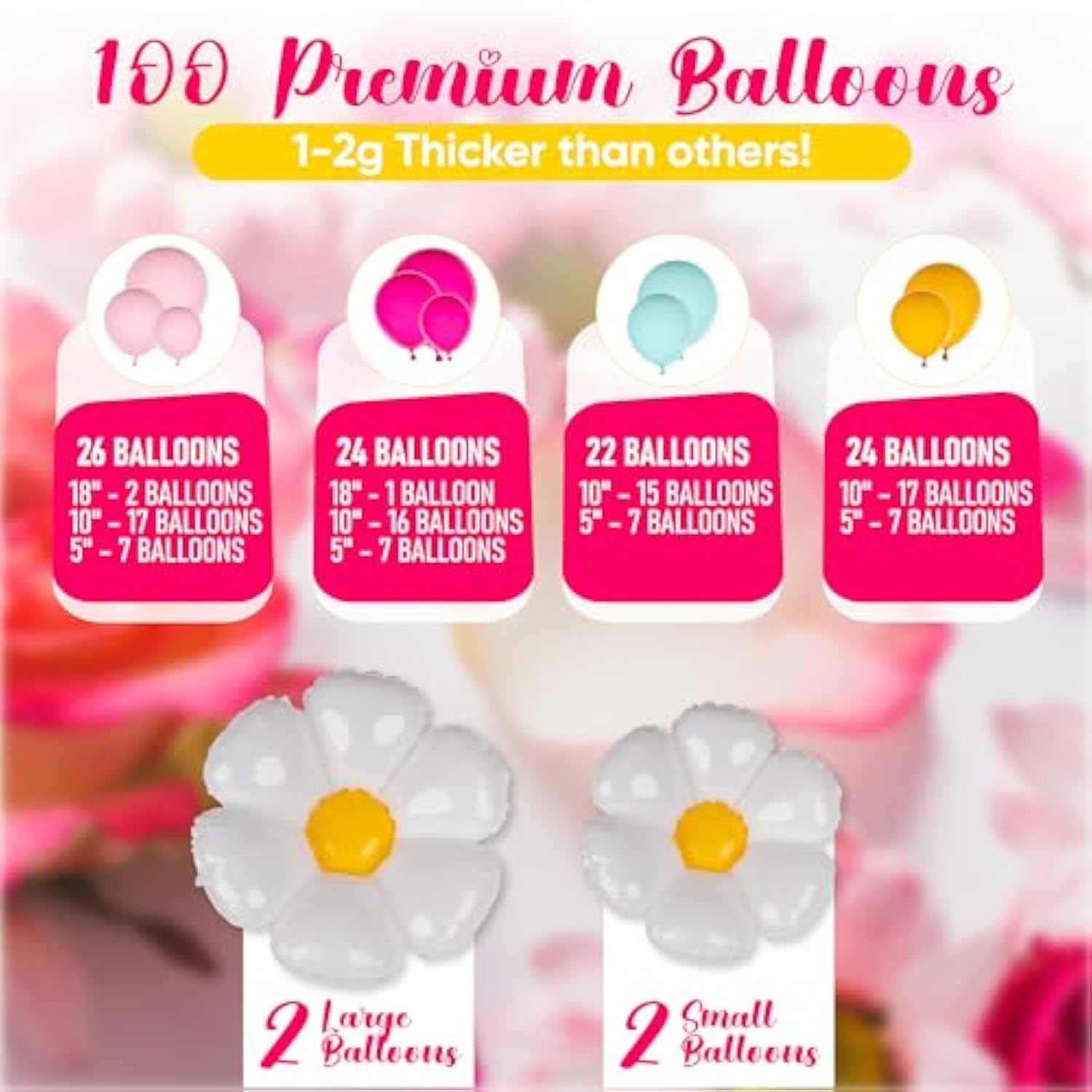 All-In-1 Daisy Balloons Garland Kit & Arch With Bonus Daisies – Small And Large Pastel Pink Green Yellow Two Groovy Balloons – Daisy Party Decorations For Birthday Or Baby Shower – Hippie Retro Floral