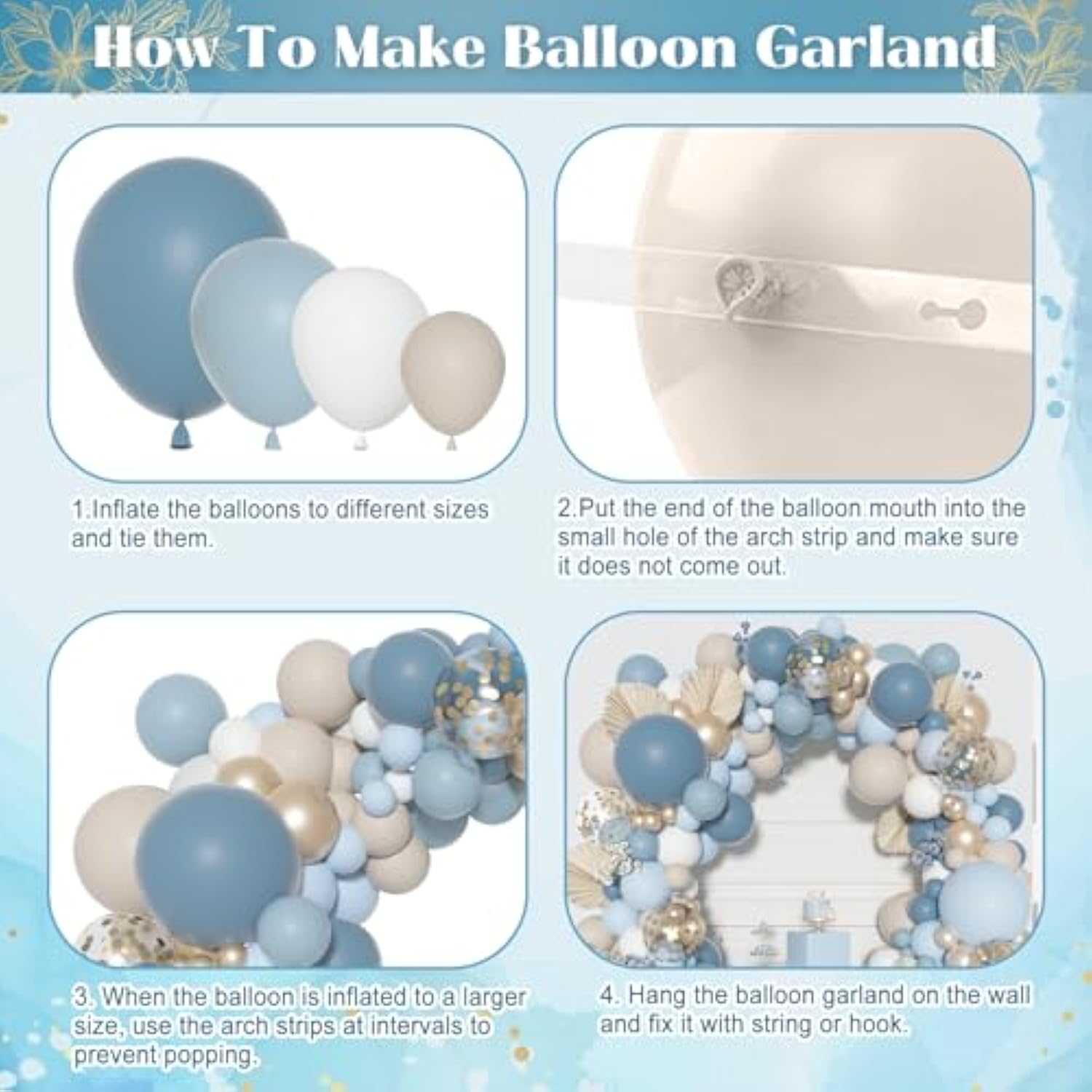 Dusty Blue Balloon Garland Kit – 115 Pcs Baby Blue & White Balloons for Party Decor