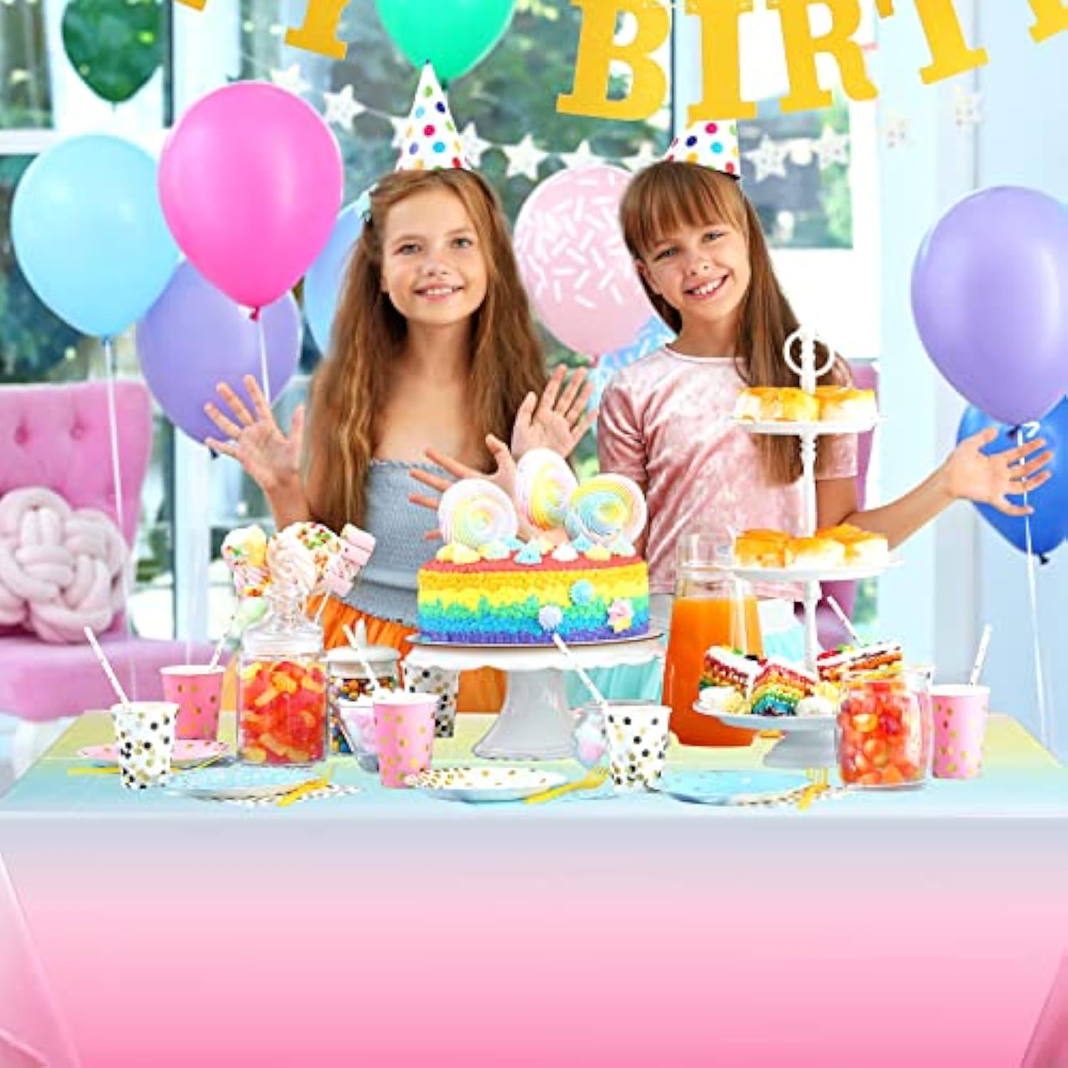 Pastel Rainbow Tablecloths Plastic Tablecloth Rainbow Party Decoration Birthday Supply Pastel Table Cover For Birthday Wedding Shower Party 108 X 54 Inch(3 Pack)