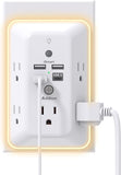 Surge Protector Outlet Extender 5 Outlets 4 USB Ports Night Light 1050J Wall Adapter White
