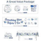 171Pcs Something Blue Before I Do Bridal Shower Decorations, With Pre-Threaded Banner 40 Thickened Plates And 2 Tablecloths, 20-Pack Disposable Paper Tableware For Blue Bridal Shower