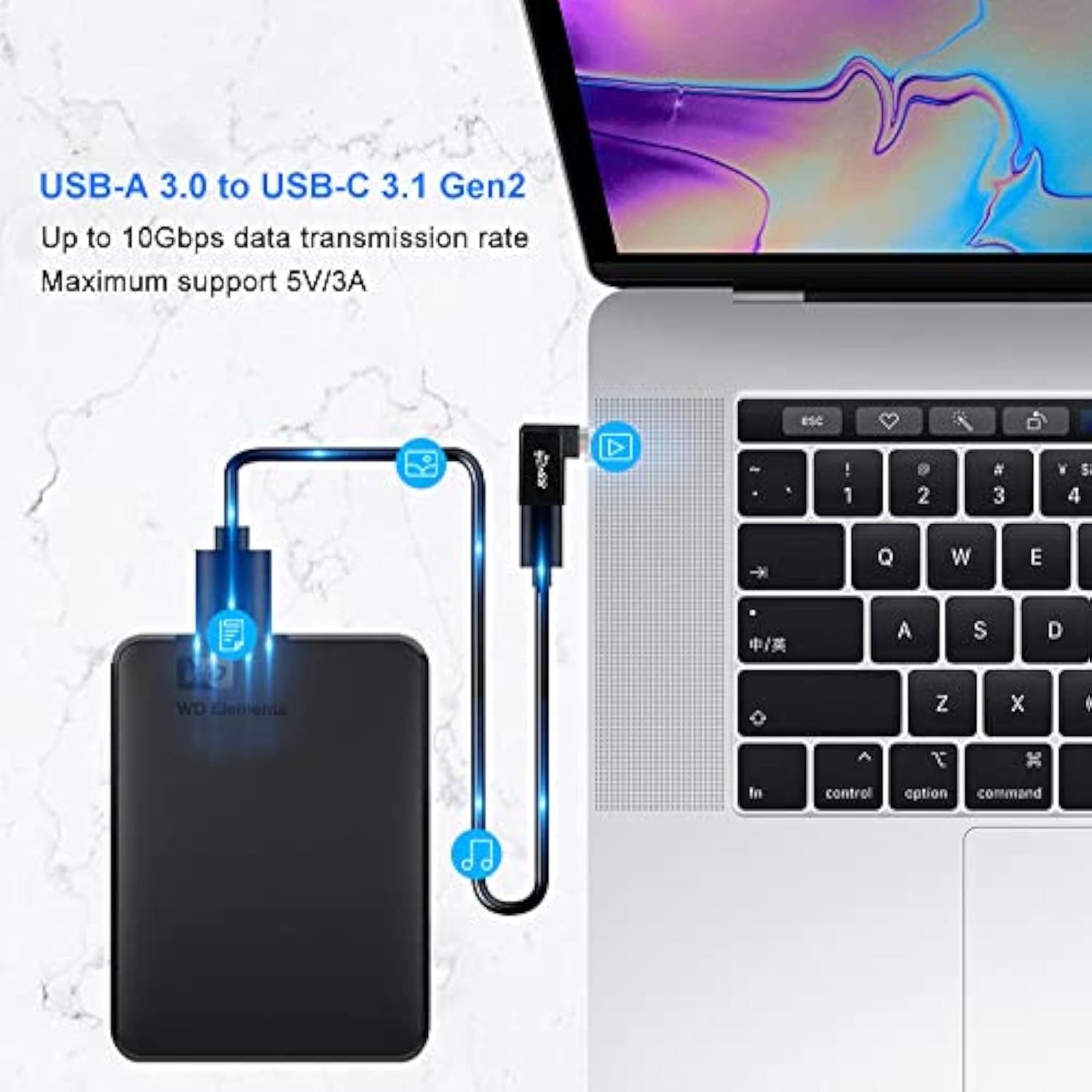 Usb C To Usb 3.0 Adapter 90 Degree (3 Pack), Usb-A 3.0 Female To Usb-C 3.1 Male Right Angle Otg Adapter Compatible With Macbook Pro, Laptop, Samsung Galaxy, Type-C Phones And More