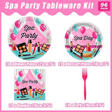 96 Pcs Spa Party Tableware Set, Pink Makeup Theme Birthday Supplies for 24