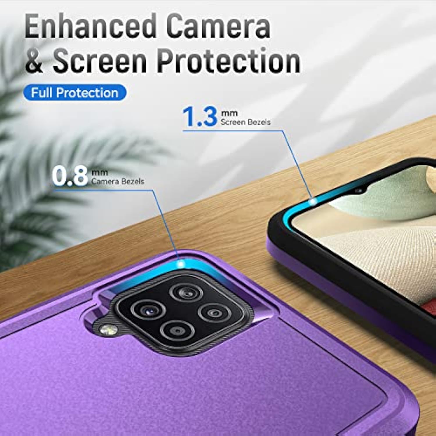 For Galaxy A12 Case,With Screen Protector [Military Grade Drop Tested] Heavy-Duty Tough Rugged Slim Shockproof Protective Case For Samsung Galaxy A12, Purple