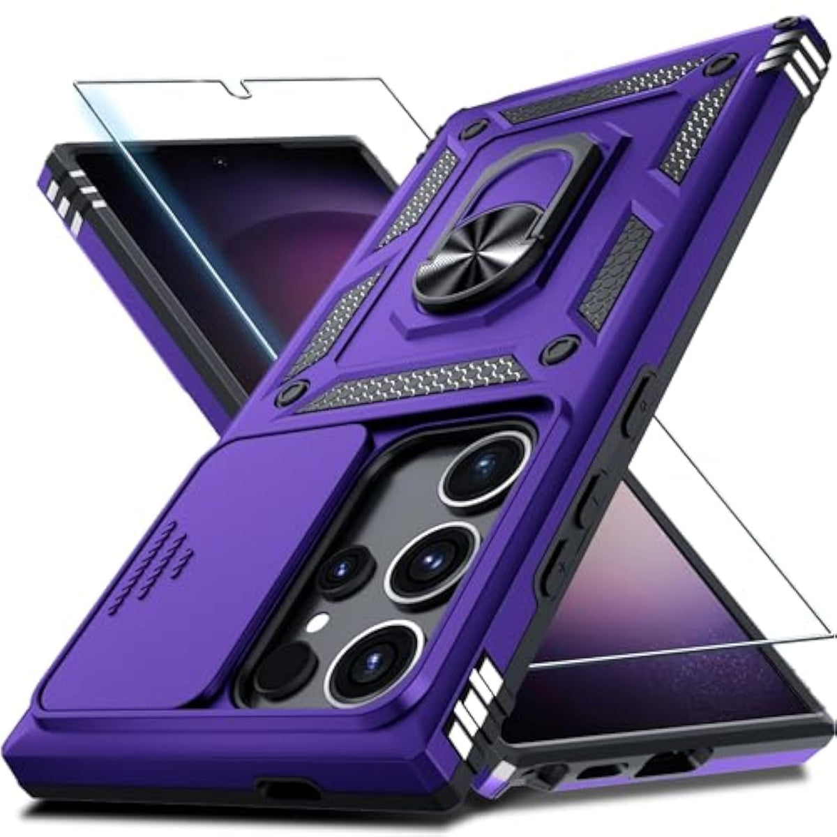 Samsung Galaxy S25 Ultra Case with Slide Lens Cover Screen Protector Kickstand Purple