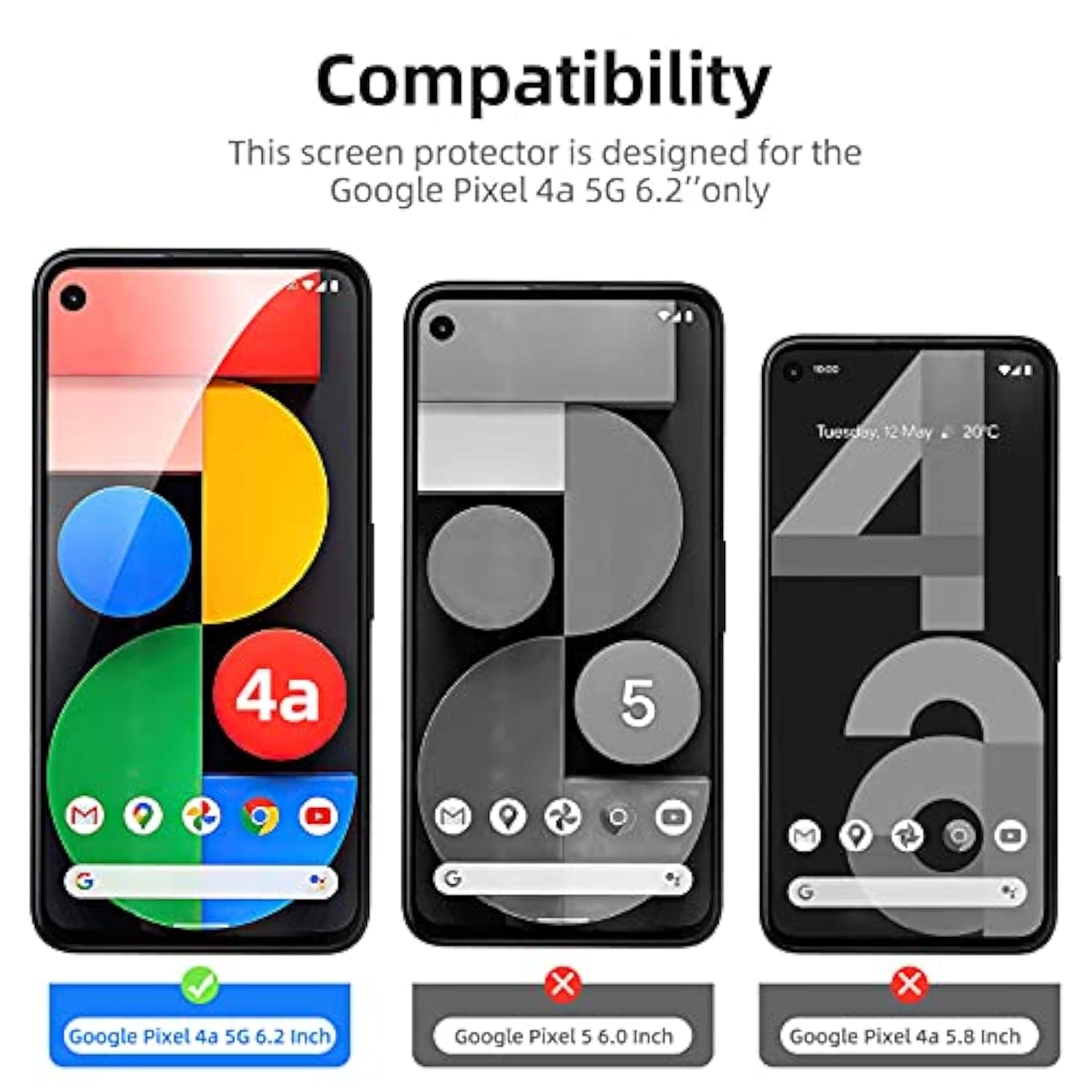 3 Pack Designed For Google Pixel 4A 5G Screen Protector [Not For Pixel 4A], Tempered Glass, Case Friendly Anti Scratch Bubble Free Ultra Resistant