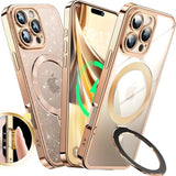 [Never Yellows+Cd Ring With Glitter Card Fit For Magsafe Stand]Magnetic For Iphone 16 Pro Max Case With Camera Lens Protection, Clear Shiny Slim Case For Iphone 16 Promax Women Girls, Desert Titanium