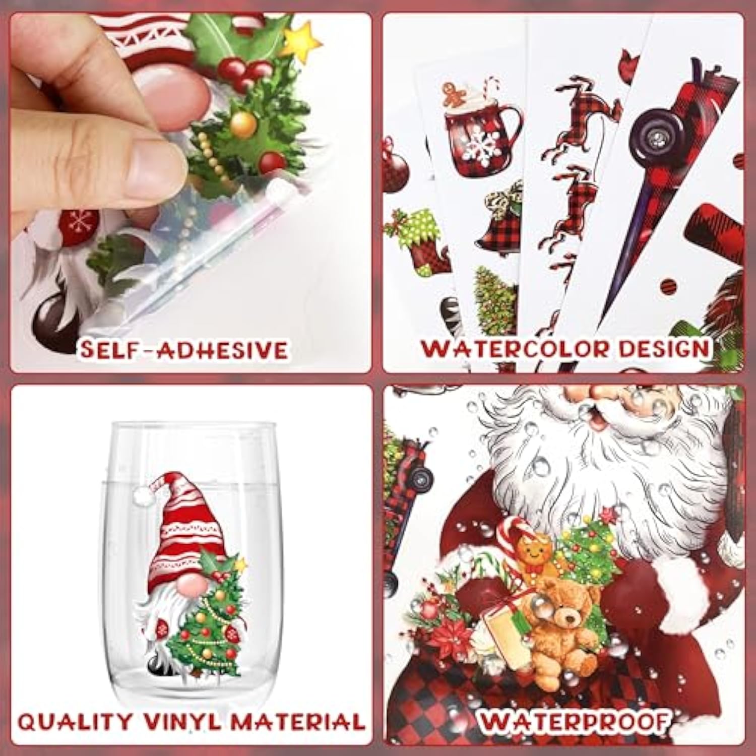 Christmas Wall Stickers Decoration 12 Sheets, Buffalo Plaid Christmas Wall Decals Holiday Letter Trees Decor, Winter Snowflake Vinyl Stickers For Living Room Bedroom Home Office
