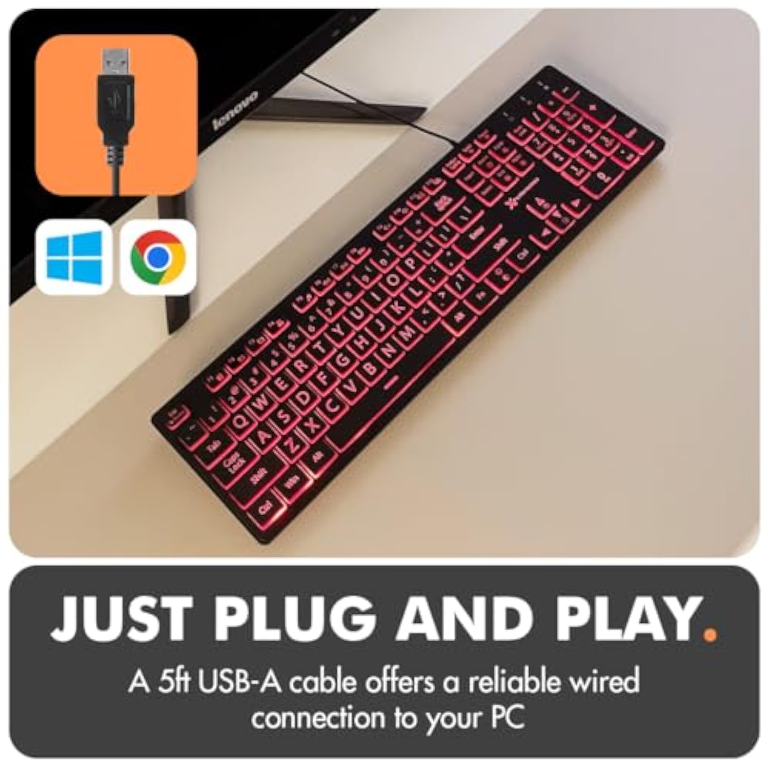 X9 Wired Keyboard And Mouse Combo - Large Print Backlit Keyboard And Mouse For Elderly, Low Vision, Visually Impaired - 7 Led Light Up Color, Lighted Large Letters For Laptop Pc Computer Usb