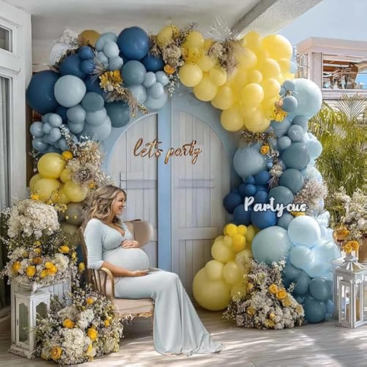 Dusty Blue & Yellow Balloon Arch Kit: Party Garland Decor