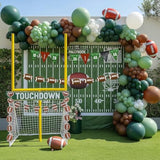 Football Party Decorations Kit 120Pcs Sage Green Brown White Balloon Garland Arch With Football Banner Mylar Balloons For Sports Birthday Boys First Year Touch Down Party Decorations