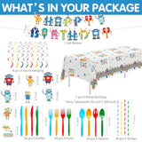 Robot Birthday Party Supplies, Let'S Go Nuts Theme Robot Party Decorations For Birthday Baby Shower, Paper Plate, Cup, Napkin, Swirls, Banner, Tablecloth, Cutlery, Serves 24