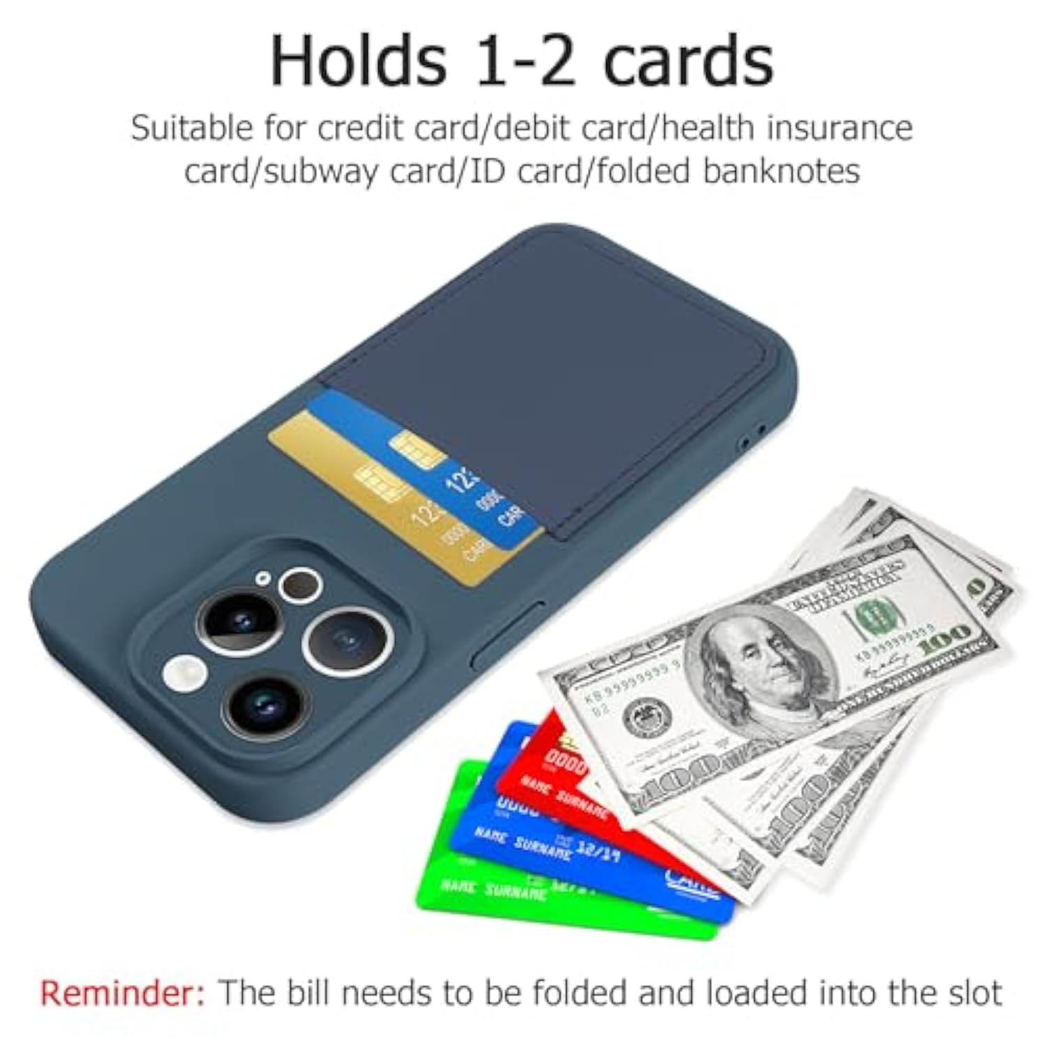 Designed For Iphone 15 Pro Case With Card Holder For Women Men Soft Liquid Silicone Cover [Microfiber Lining] Full Camera Protection Shockproof Slim For Iphone 15 Pro Case Wallet Blue