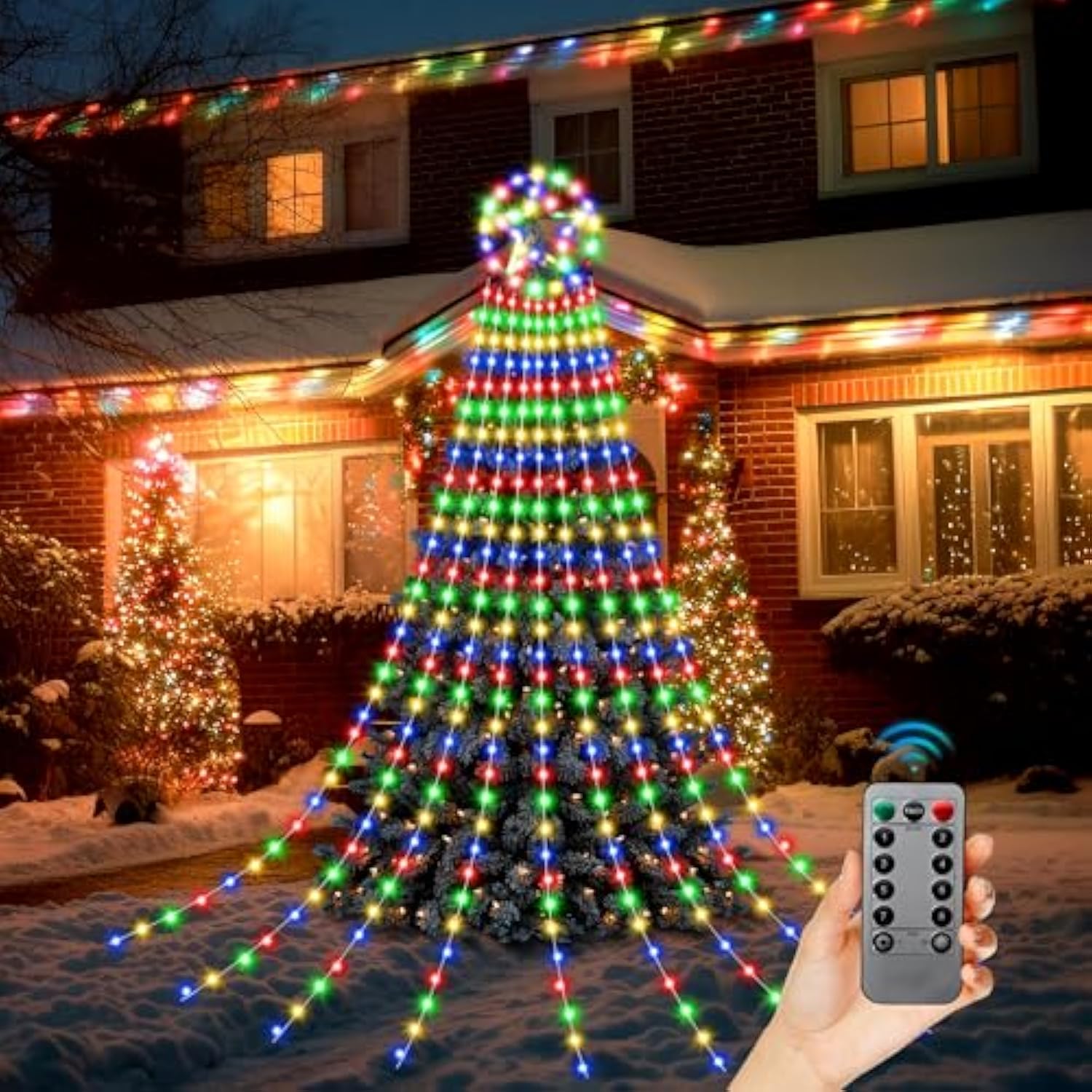 Outdoor Christmas Decorations, 323Led Waterfall Lights 8 Modes Christmas Lights Outdoor, Waterproof Xmas Decorations For