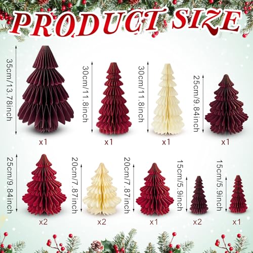 12 Pcs Neutral Christmas Trees Honeycomb Paper Tree Centerpiece with Magnetic Closing 5.9-13.78 Inch Xmas 3D Glitter Honeycomb Ornaments Table Home Centerpiece for Party Decor(Red Style)