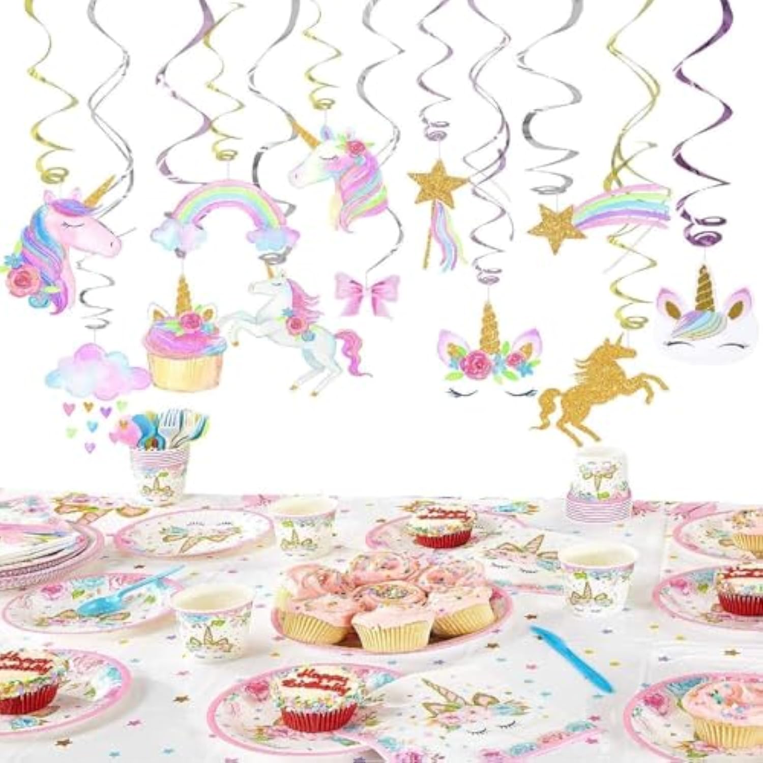 30PCS Unicorn Birthday Decorations – Banner, Swirls, Party Favors & Supplies for Girls