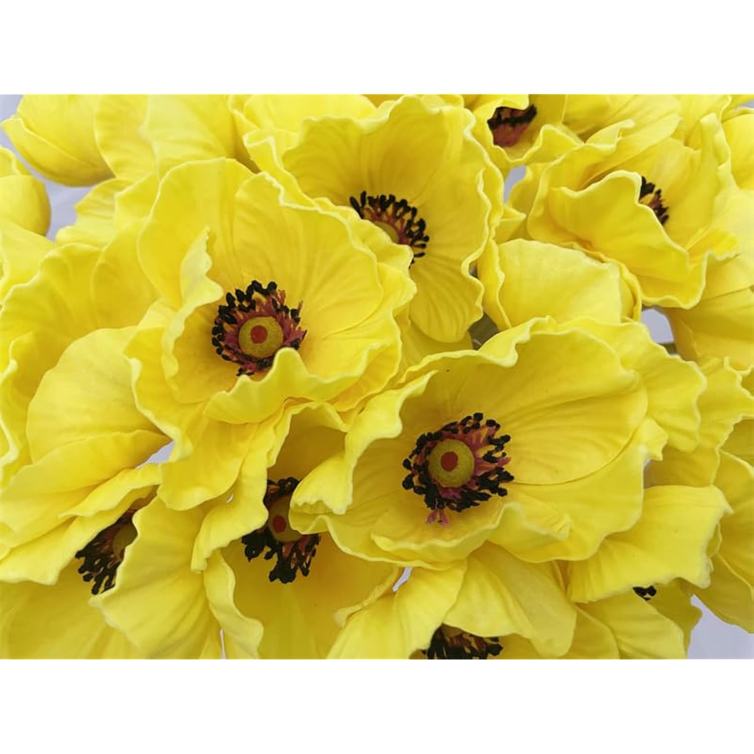10 Stems Artificial Poppies Real Touch Pu Fake Latex Flowers For Wedding Holiday Bridal Bouquet Home Party Decor (Yellow)