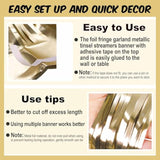 4 Pack 10 Ft Light Gold Foil Fringe Garland Metallic Streamers Tinsel Banner Wall Hanging Garland Backdrop For Parade Floats, Halloween, Christmas, Thanksgiving, New Year Party Decorations