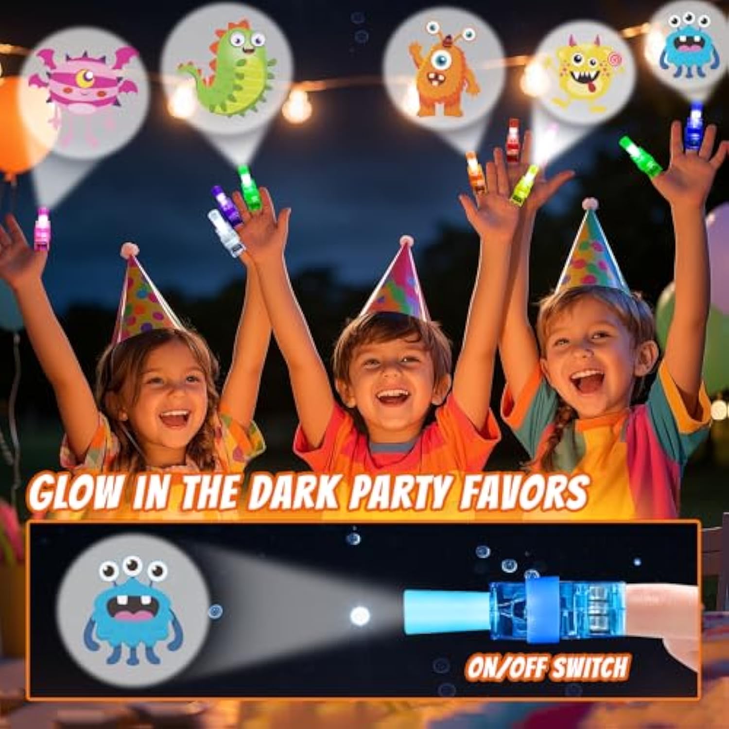 32Pcs Finger Lights Monster Party Favors Decorations, Glow In The Dark Light Up Party Supplies Monster Toys Gifts Bulk For Kids 3 4 5 8 Boys Girls Birthday Goodie Bags Stuffers Classroom Prizes