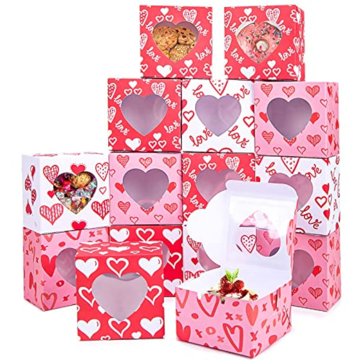 Valentines Bakery Boxes With Window, 23Pcs Heart Shaped Treat Boxes For Valentine'S Day Wedding Party Bakery Supplies Cookie Packing