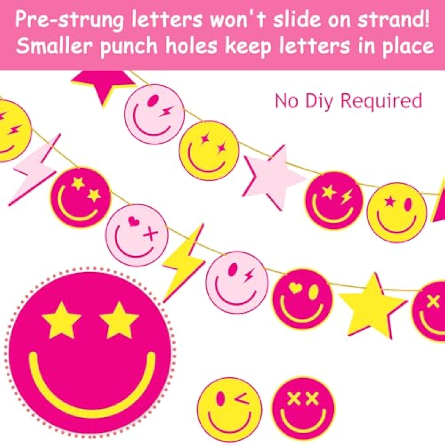 Preppy Birthday Party Decoration Rose Red Happy Birthday Banner Pink Yellow Smile Face Lightning Star Design Banners For Preppy Theme Birthday Party Bachelorette Party Supplies