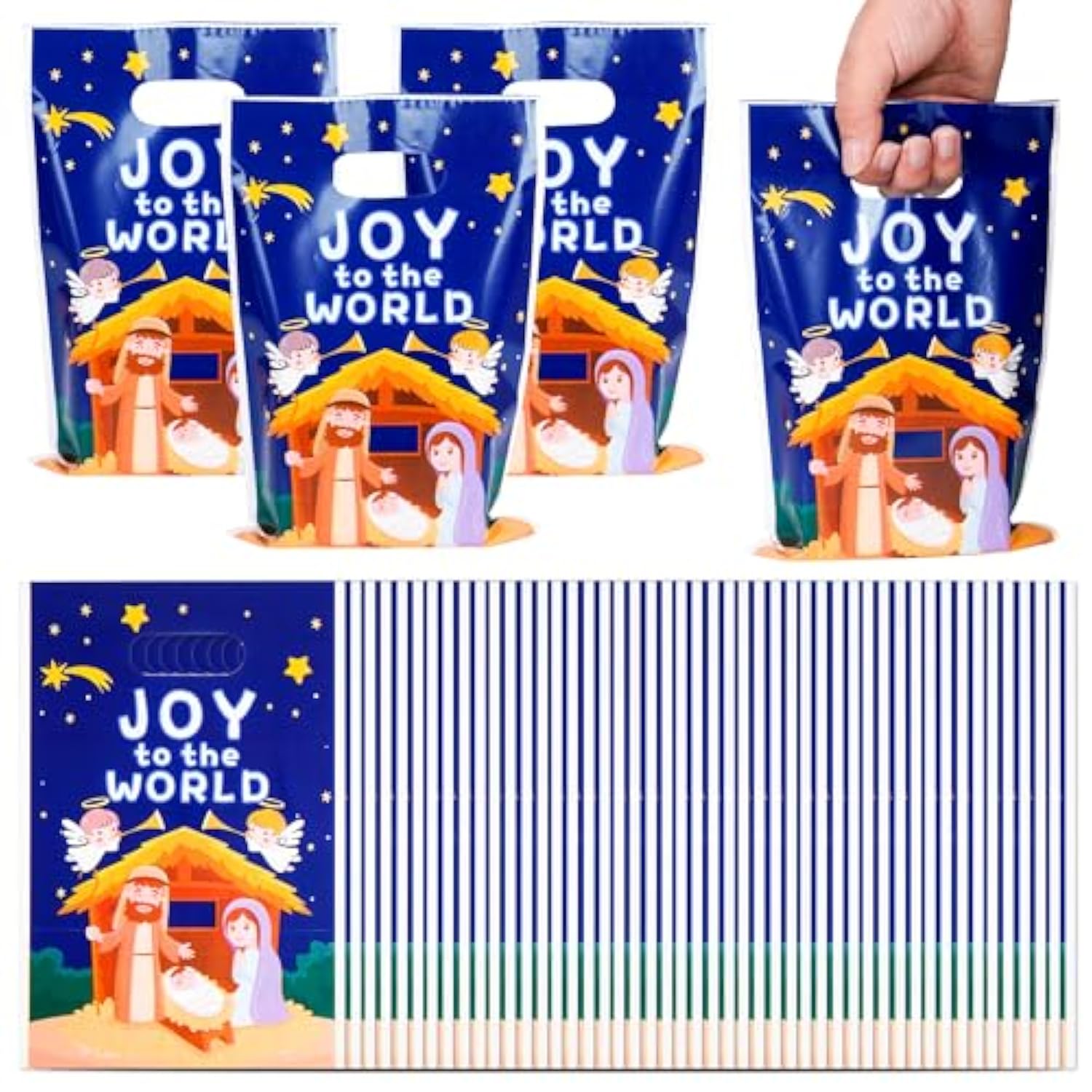 200 Pieces Nativity Plastic Treat Bags Christmas Bags 5 Mil 6.8"X10" Merchandise Bag With Handle Retail And Shopping Bag For Vacation Xmas Nativity Party Supply