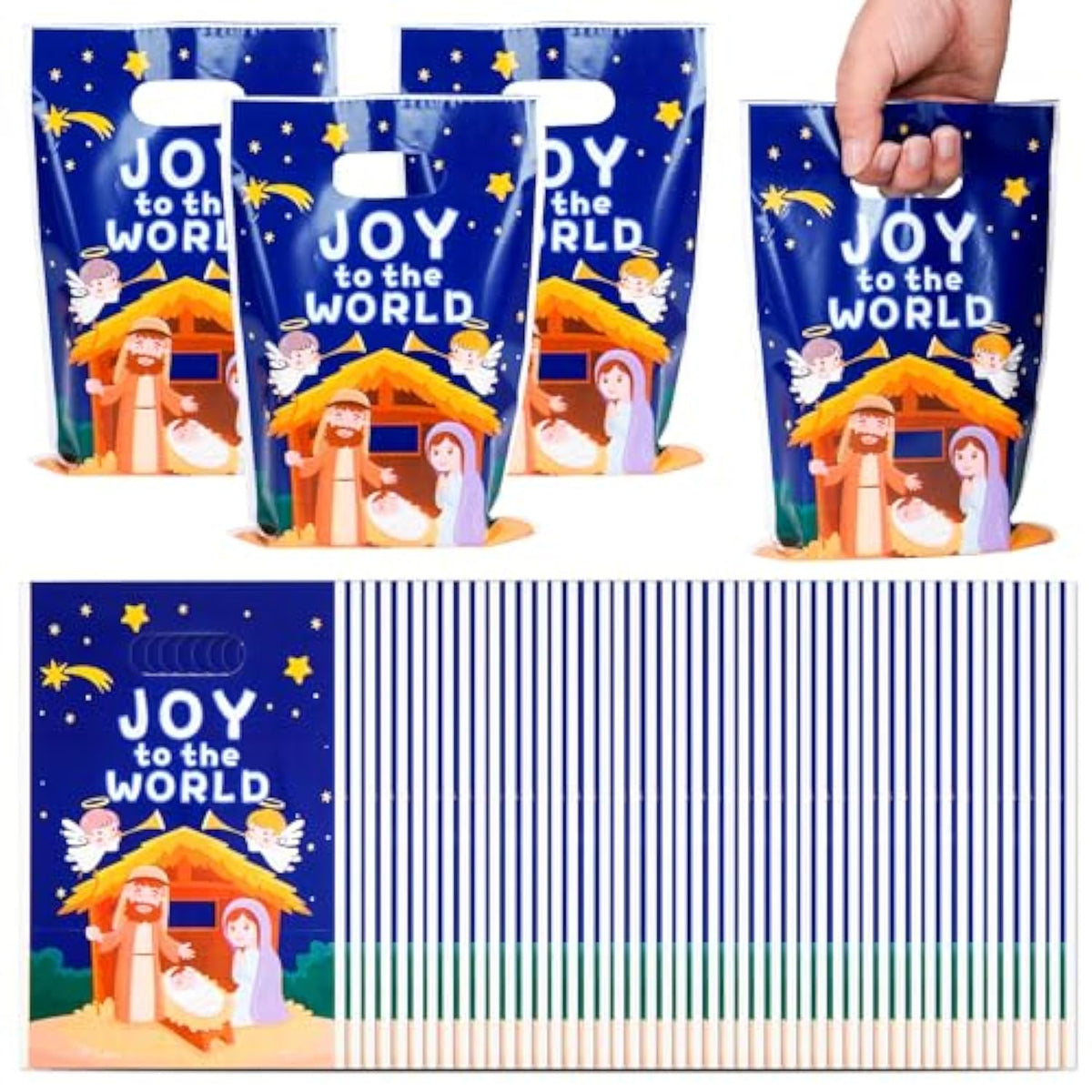 200 Pieces Nativity Plastic Treat Bags Christmas Bags 5 Mil 6.8"X10" Merchandise Bag With Handle Retail And Shopping Bag For Vacation Xmas Nativity Party Supply