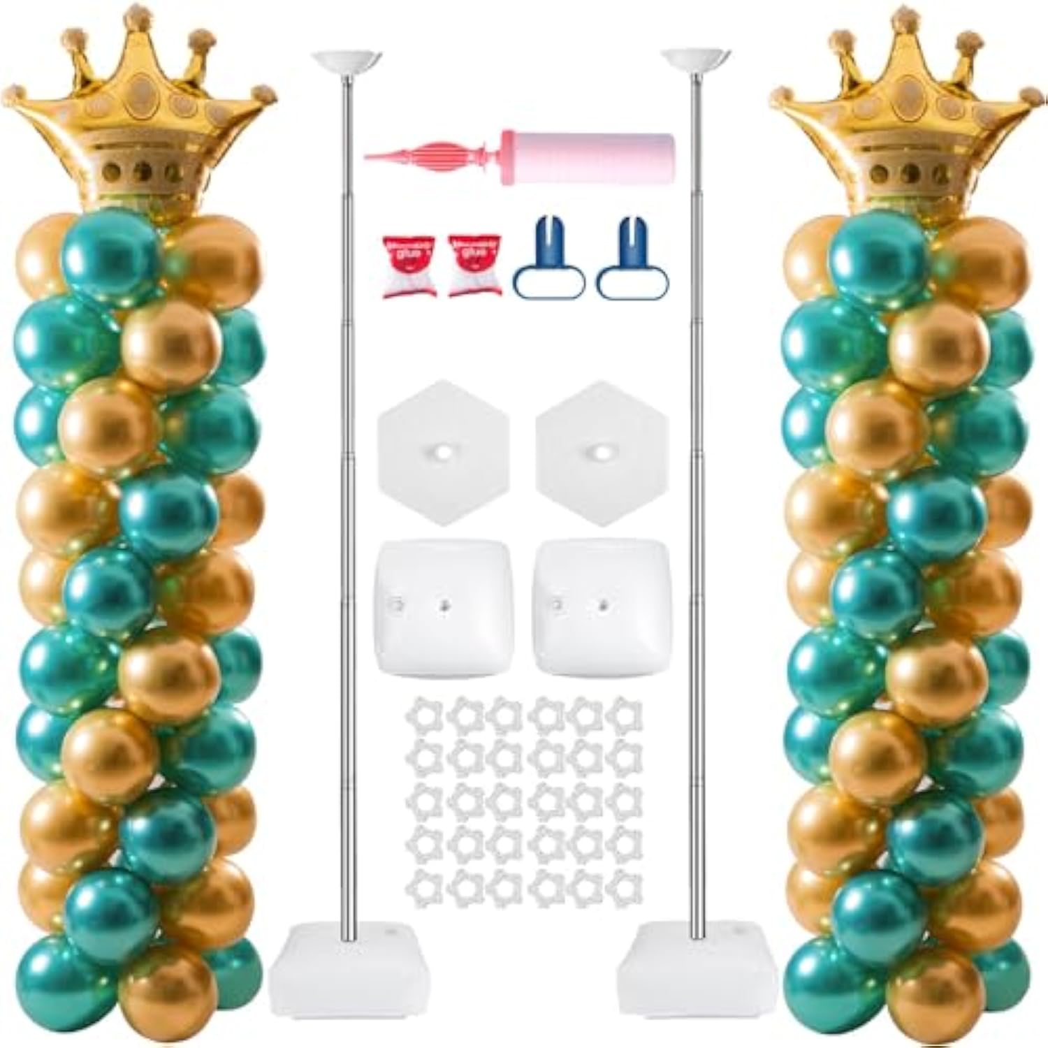2 Sets Balloon Column Stand Kit, Balloon Stand, Balloon Arch Stand, 7 Feet Height Adjustable Balloon Tower Pillar With Reusable Metal Telescopic Design For Party Decoration