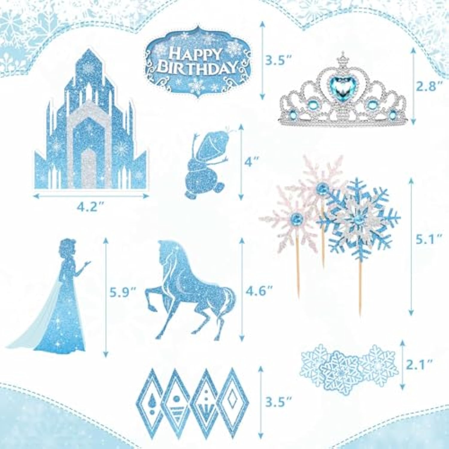Ice Princess Cake Toppers- 16 Pcs Snow Theme Princess Cake Decorations With Castle, Crown, Snowflake Castle Birthday Cake Topper For Girls Kids Baby Shower