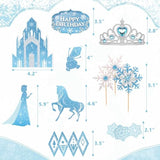 Ice Princess Cake Toppers- 16 Pcs Snow Theme Princess Cake Decorations With Castle, Crown, Snowflake Castle Birthday Cake Topper For Girls Kids Baby Shower